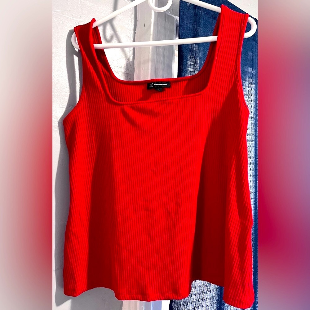 INC International Concepts Red Ribbed Sleeveless Tank Top